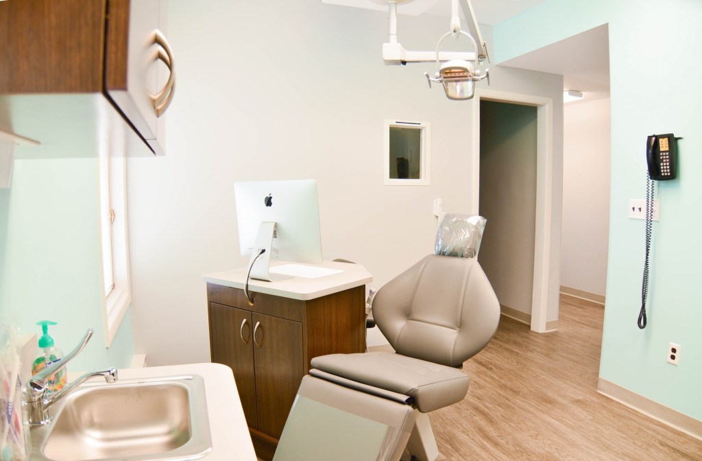 Interior photo: Orhtodontic patient treatment chair: Somerville NJ Orthodontics treatment area for Mint Orthodontics in Somerset NJ