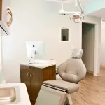 Interior photo: Orhtodontic patient treatment chair: Somerville NJ Orthodontics treatment area for Mint Orthodontics in Somerset NJ