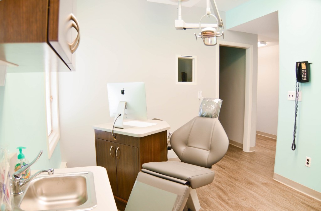 Interior photo: Orhtodontic patient treatment chair: Somerville NJ Orthodontics treatment area for Mint Orthodontics in Somerset NJ